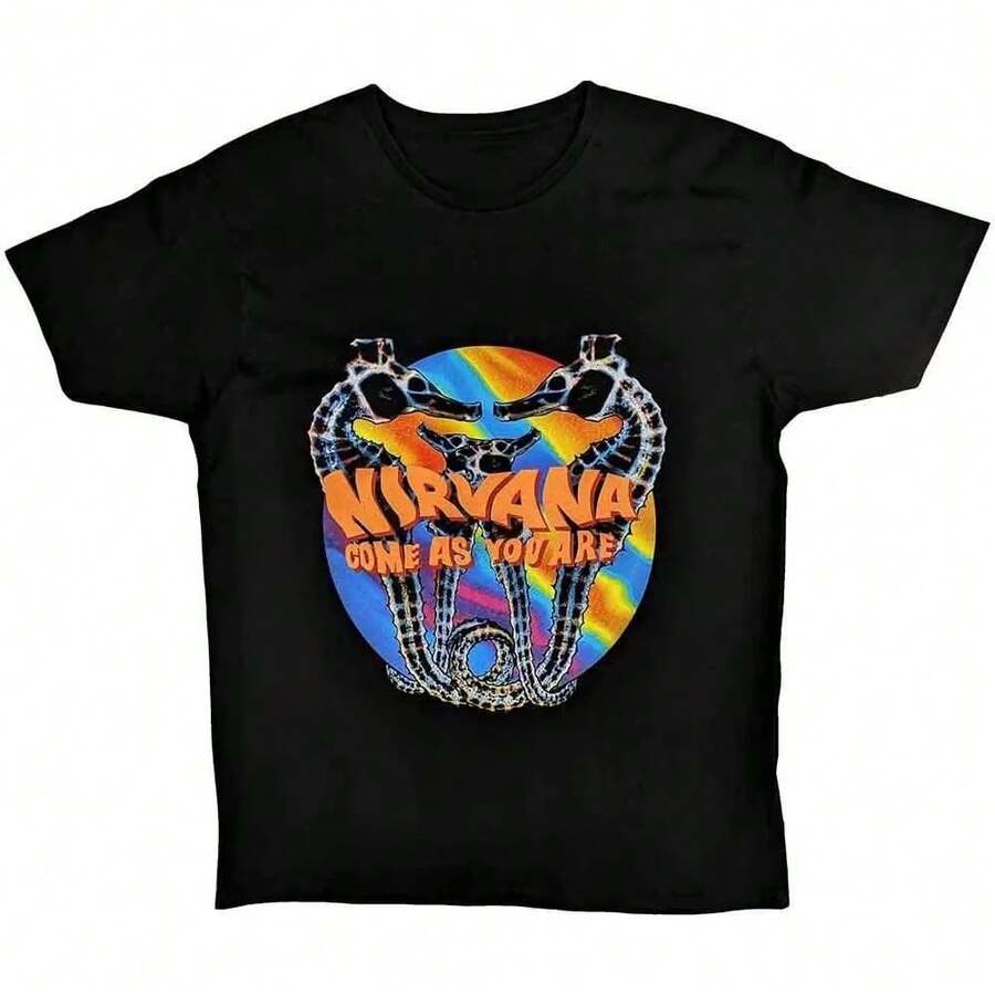 2026 Camisa de lujo hawaiana de hiphop con gráfico de banda de rock Y2k 100% algodón para hombres, adecuada tanto para hombres como para mujeres, camiseta de verano - Negro - Ver 1