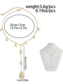 Elegant French Pearl Beaded Necklace Fashionable Tassel Bone Chain Metal Choker Necklace - Gold - View 6