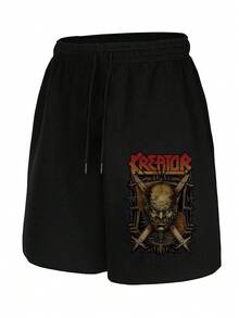 KREATOR Rock Band Demon Skull Skeleton Graphic Print Shorts, Men'S Casual Summer Outdoor Fitness & Sports Shorts With Pockets And Drawstring, Black, Music Fan Apparel | Casual Style Shorts | Durable Fabric Short - màu đen - Xem 2