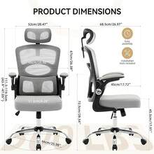 Ergonomic Office Chair With 4-Level Adjustable Lumbar Support, High Back Mesh Desk Chair With Flip-Up Arms, Base Computer Chair - Grey - View 7