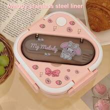 Sanrio 1个三丽鸥Hello Kitty便携式午餐盒，带提手，防漏密封阀，可微波炉加热，方形设计，大容量三格学生便当盒，塑料和不锈钢材质，多种款式可选，适合办公室、旅行、野餐和厨房收纳，是女孩背包必备午餐盒