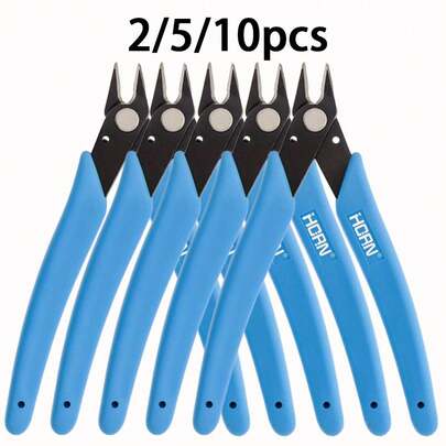 2/5/10pcs PRECISE Wire Cutters - 5-Inch Flush Metal Side Cutter, Mini Nose Plier With Stainless Steel Sharp Edge & Blue Handles - Lightweight, Comfort Grip For Jewelry, Electronics & Hobby Snipping