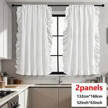 French Romantic White Semi-Sheer Ruffled Curtain, American Country Style White Voile Curtain For Window, Balcony, Living Room, Bedroom Decor - White - View 9