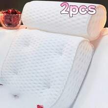 1pc Luxury Polyester Bath Tub Pillow With Anti-Slip Suction Cups, Ergonomic Design For Neck And Back Support, Comfortable , Unscented, White For Home Use Bathroom Decor Summer - Multicolor - View 9