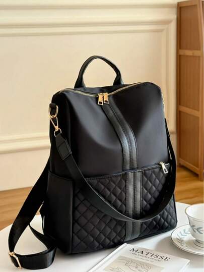 Lightweight Embroidered Black Backpack, Ultra-Light Fashion Backpack, PU Leather Travel Shoulder Handbag, Convertible Design With Wallet, Classic Casual, Suitable For Office Workers, Beginners And White-Collar, Great For Office, Work, School, Large Capacity, Portable, With Laptop Compartment, Suitable For Women, College Students, Men, Suitable For Elementary, Middle, High School, Work, Business, Commuting, Outdoor, Travel