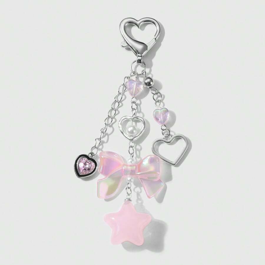 1个男女通用可爱星星爱心蝴蝶结钥匙扣 时尚配饰 情侣朋友旅行必备 卡哇伊 - 彩色 - 查看 1