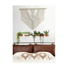 Tapiz hecho a mano de macram bohemio para colgar en la pared - Decoracin elegante tejida para el hogar de estilo bohemio para sala de estar, dormitorio y fiestas de boda BeigeF - Triángulo beige grande - Ver 8