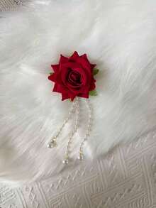 1pc Vintage Red Rose Hair Clip, Elegant Duck Clip, Exclusive High-End Hair Accessory