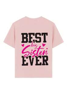 Young Girl Casual Graphic Print Crew Neck Short Sleeve T-Shirt, Summer Top - Pink - View 4