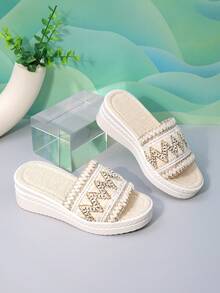 Girls' Fashion Slippers, Casual High Heel Wedge Sandals, Cute For Spring And Summer - Beige - View 5