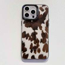 Cow Pattern 1pc Cow Print Pattern Designed High-Grade TPU Plating Protective Phone Case, Comfortable Grip, Lightweight, Retains Naked Phone Feel, Compatible With IPhone 17, 16, 15, 14, A05, A14, A34, A55, S20, S23, S25, Compatible With Redmi 12, 13C, Oppo A55, A35, A58, Vivo/Infinix Smart8 - Black - View 5