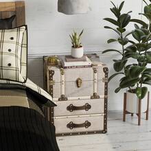 COZAYH Vintage Storage Chest With Buckle Hinged Top, Linen Accent End Side Table For Living Room, Office, Bedroom, Rectangle - Light Grey - View 2