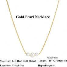 1pc Women's Pearl Necklace, Elegant 14K Gold Plated Multi-Layer Single/Double Pearl Necklace, Wedding Golden Jewelry Gift For Her - Pearl Necklace - View 2