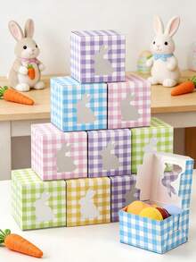 12pcs Easter Gift Boxes - Cardboard Boxes With Rabbit Shape Window - Easter Candy Container And Cookie Basket - Spring Gift Boxes (Plaid Pattern), Rabbit Gift Boxes, Suitable For Wedding Birthday Party Favors, Easter Snack Boxes - Multicolor - View 5