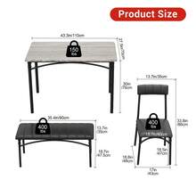 Juego de Comedor Rectangular para 4 Personas Mesa Moderna con Banco y 2 Sillas Acolchadas Set de Cocina que Ahorra Espacio para Apartamentos y Ambientes Pequeños Color Marrón Rústico - Gris - Ver 7