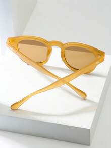 1pc Men's Oval Frame High-Quality Personalized Minimalist Fashion Glasses, Suitable For Casual, Holiday, Travel, Party, And Daily Wear - Orange-framed Tea Leaves - View 3