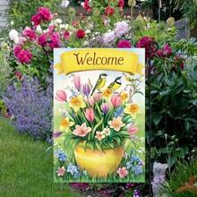 2D Door Banner, 1pc Double Sided Spring And Summer Garden Flag - Vibrant Tulips, Wildflowers And Birds Design, 71.12x101.6 Cm Polyester Outdoor Decoration, Suitable For Home, Yard, Lawn And Porch - Perfect Holiday Gift - 1pc-13.7*17.7in(35*45cm) - View 8