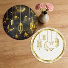 A Complete Set Of Circular Table Mats, Featuring Ramadan Farnas Lanterns, Moon, Stars, And Starlight Patterns, Suitable For Spring, Summer, Autumn, And Winter. It Adopts A Multi-Color Pattern Design And Is Woven From 100% Polyester Fiber. The Size Is 15 * 15 Inches And Can Be Machine Washed With Polyester Placemats - Multicolor - View 1