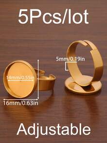 5件套18k PVD镀金不锈钢可调节戒指托，适用于直径8/10/12/14/16/18/20/25mm的玻璃凸面宝石，浮雕宝石托架，戒指底座，DIY珠宝制作用品 - DIY戒指 - 查看 21