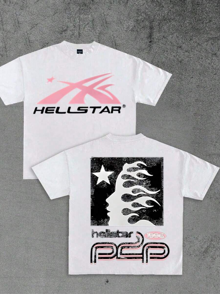 Double-Sided Digital Printed T-Shirt  Pink Streetwear  Graphic 1Pcs Casual Soft Short Sleeve Pure 100% Cotton 220gsm T-Shirt ,Unisex - 白色 - 查看 1