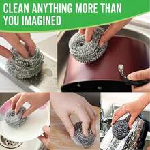 6pcs Stainless Steel Scouring Pads, Kitchen & Bathroom Cleaning Scrubber Pads, Suitable For Pots, Pans, Grills, Removes Grease And Stains Without Damaging Surfaces - Silver - View 1