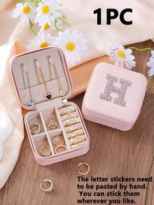 1个字母图案旅行首饰盒，便携式拉链首饰收纳盒，女士礼品盒，PU皮革防水首饰盒，可收纳戒指、吊坠、耳环、项链 - 送给女孩和女士的理想礼物，女士旅行、度假、秋季、万圣节必备收纳盒 - 彩色 - 查看 26