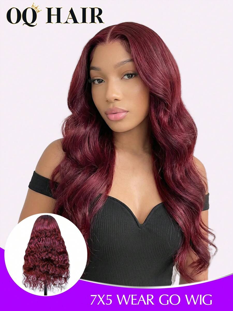OQ Hair 200% Density 16-28 Inch Body Wave 99J Burgundy Color Wear Go Glueless Wig 7x5 Pre Cut Lace Frontal Wig Pre-Plucked Hairline Lace Front Wig 100 Natural Human Hair Wigs Glueless Glueless Sans Colle Bling Hair Human Hair Y2k Human Hair Wig Valentines Gifts Hair Accessories 100 Human Hair Wigs Real Human Hair Lace Wig Daily Use Quick Ship Women Fast Shipping Vacation Travel For Women - S99J - View 1