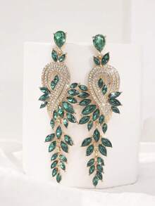 1 对夸张甜美水晶叶和音符形状耳环，适合女士、聚会/约会 - 綠色 - 查看 4