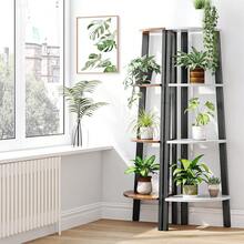 Simple Wisdom Esquinero para Sala,Librero esquinero de Madera Maciza de 4 Capas,Esquinero Simple de pie en Forma de Abanico,Adecuado para Sala de Estar,Cocina,Dormitorio,Sala de Estudio,Color Retro - Negro - Ver 2