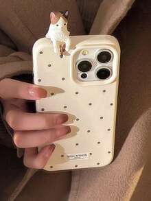JS3O GUCADI 1pc Mocha Brown White Label Wave 3D Cute Cat Soft Phone Case For IPhone 16 15 14 13 12 Series Premium Texture Anti Drop Waterproof Shockproof Scratch Resistant - trắng - Xem 4