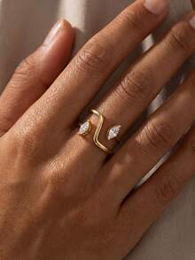 1pc Classic & Elegant 925 Sterling Silver Asymmetrical Cubic Zirconia Eye-Shaped Ring, Suitable For Women To Attend Parties And Balls, Great Anniversary Gift For Girlfriend - Linear Marquise Ring - View 4