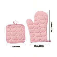 2pcs/Set Cute Pink Heart Quilted Heat Resistant Oven Mitts And Pot Holders, Essential For Baking & Cooking - Pink - View 2