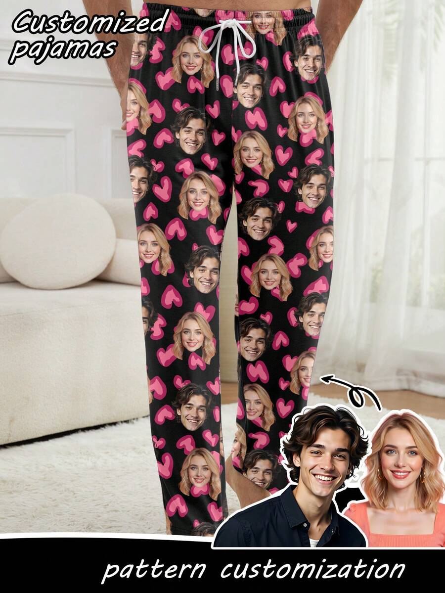 Customized Photo/ Allover Print Pajama Pants For Men, Personalized All-Over Print Couple/Family Funny Holiday Gift - Multicolor - View 1
