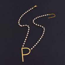 1pc Fashionable Retro Large Letter & Faux Pearl Decor Women Necklace - White - View 22