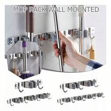 Stainless Steel Wall-Mounted Broom Holder With 7 Or 9 Hooks For Brooms, Mops, And Cleaning Utensils. - 銀色 - 查看 2