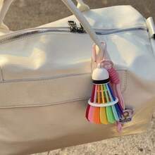 Colorful Rainbow Color Badminton Keychain Funny Hanging Badminton Bag Pendant Backpack Decor Creative 3D Printing Keyring Gift - Multicolor - View 7