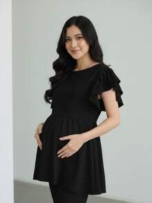 Sweet Microfiber Pleated Surgical Uniform For Maternity And Pregnancy - 黑色 - 查看 1