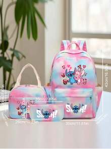 三件套卡通印花学生背包套装，时尚耐用的尼龙材质背包，配有可调节肩带、涤纶内衬和拉链，包含铅笔盒，轻便可水洗，是上学和旅行的必备单品。 - 套裝 - 查看 2