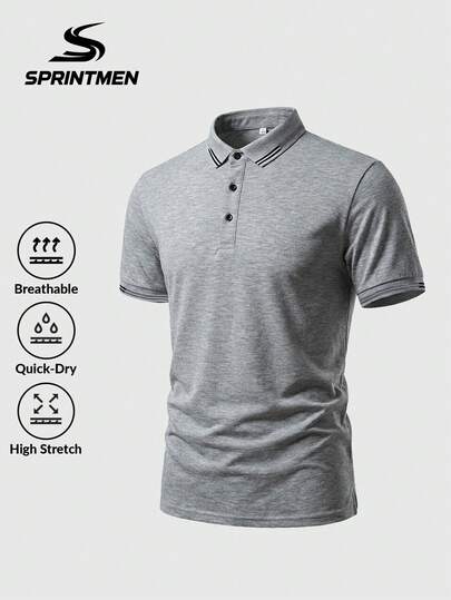 1pc Soft & Breathable Light Grey Men's Polo Shirt, Classic Collar Polo Shirt, Men's Sports Short Sleeve T-Shirt, Minimalist Business Style, Versatile For Summer Sports & Commute, Daily Running Short Sleeve, Boyfriend Style Elegant Polo Shirt