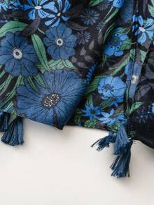 1件复古印花柔软棉麻保暖围巾/披肩，女士款，藏蓝色，时尚旅行配饰，防晒 - 彩色 - 查看 10