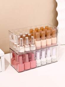 1pc/2pcs/3pcs Large Capacity Transparent Plastic Nail Art Storage Box, High Transparency Material Stackable Space-Saving, Categorized Storage For Nail Polish, Rhinestones And Tools, Suitable For Vanity And Nail Art Studio, Home Desktop Organizer, Specialized Storage Container For Nail Art Enthusiasts - Transparent - View 6
