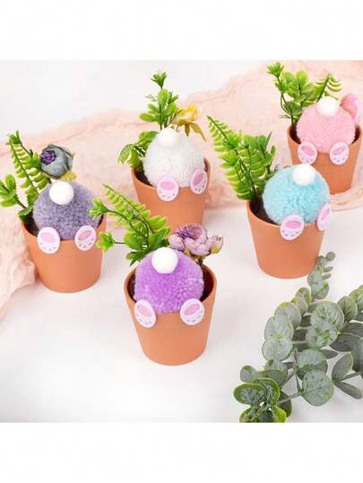 1个兔子树脂花盆 - 迷你兔子造型塑料花盆，适合复活节装饰/装饰礼品，随机兔子造型，适合种植植物，春季奖品，桌面和家居装饰