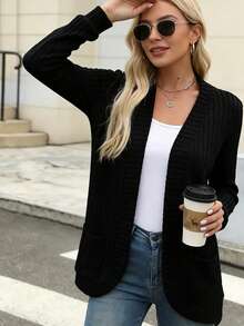 Fashionable Casual Ribbed Knit Cardigan Sweater