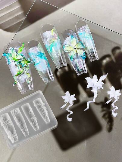 3D Floral Nail Art Silicone Mold - Transparent DIY Mold For Press On Nails & Salon Designs Nail Supplies