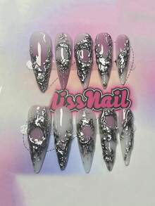 Ten Pieces Of Luxurious Pink Retro Handmade Nail Art, High-End False Nails, European And American Hot Girl Style, 3D Pure Hand-Painted False Nails, Spring And Summer False Nails, Reusable False Nails, Nail Art, Women's Gifts, Suitable For Girls And Ladies To Wear To Parties And Everyday Wear. Nail Supplies - Multicolor - View 9