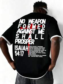 Men's Summer Fashion Versatile Street Letter Print Contrast Trim 2 In 1 Short Sleeve T-Shirt - Black - View 1