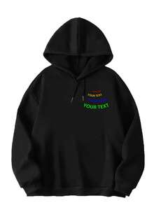 Customized Women's Hooded Pullover Sweatshirt - Can Print Your Logo, Any Text You Like, Personalized Couple Signature, All Available For Customization, Welcome To Order - Black - View 2