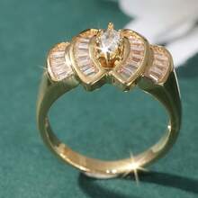 1 paire de bagues en zircone cubique doré élégantes et de luxe pour femmes, convenant pour les fêtes, les anniversaires et autres occasions - Doré - Voir 5