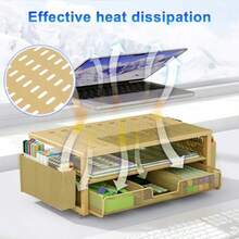 Gianotter - Soporte para monitor de computadora de escritorio con cajón y 2 portalápices elevador de monitor de 2 niveles accesorios de escritorio para suministros de oficina y escritorio azul - Dorado - Ver 6