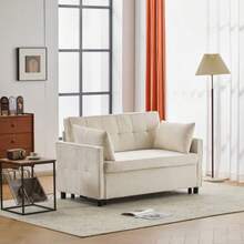 [Sofa Bed With Sleeping Function] Double Sofa, Double Sofa Bed, Adjustable Backrest, Velvet, High-Density Foam, Living Room Sofa, Sofa With Bed Function - Beige - View 9